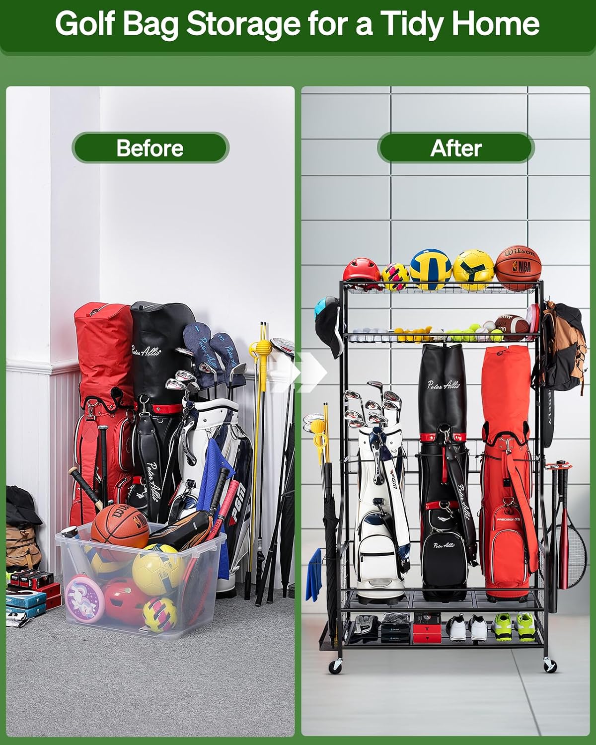Golf Çantası Saklama Düzenleyi - Golf Equipment Garage Organizer incelemesi ve fiyatı