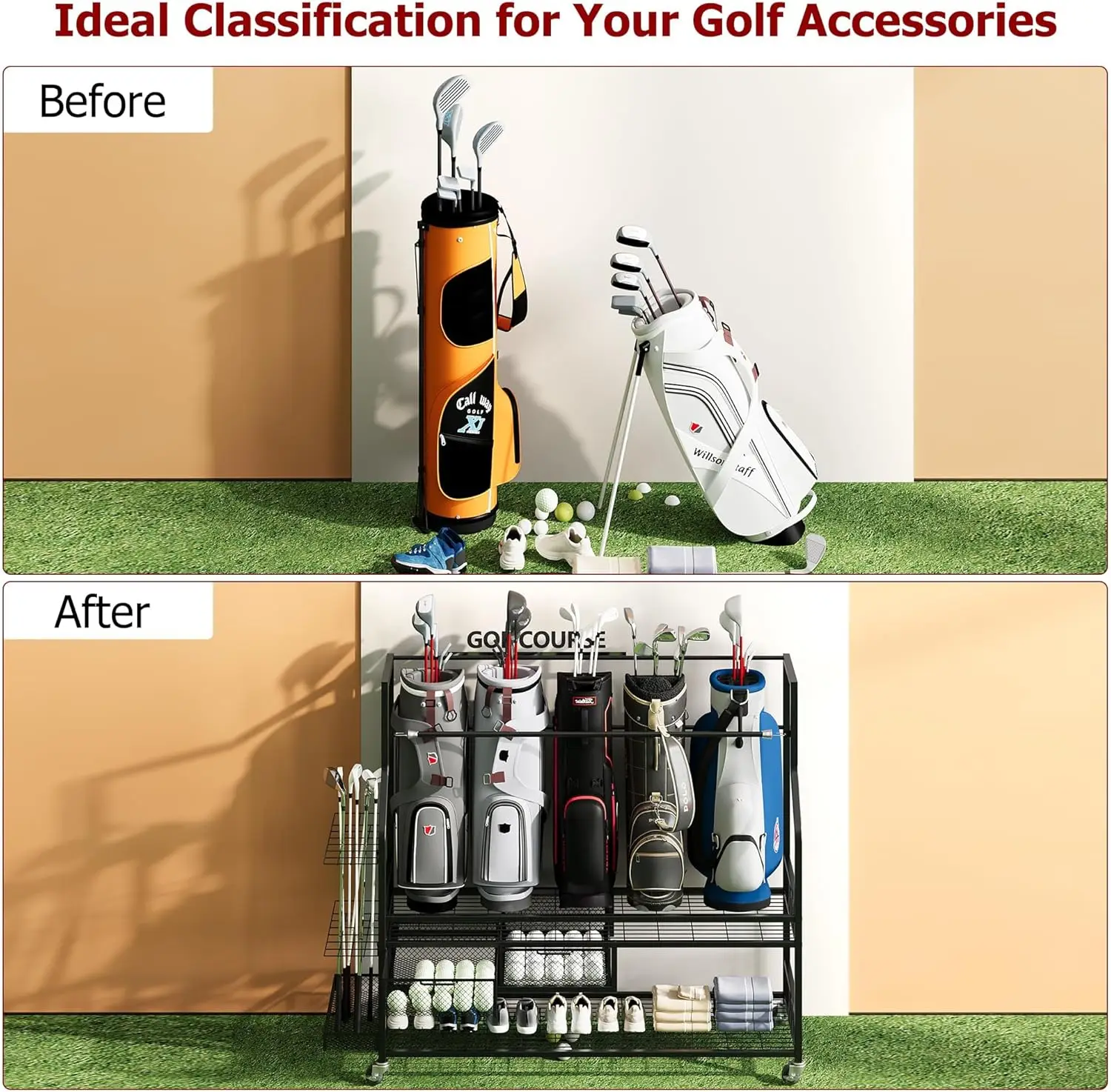 Çok Fonksiyonlu Tekerlekli Gol - Golf Equipment Garage Organizer incelemesi ve fiyatı